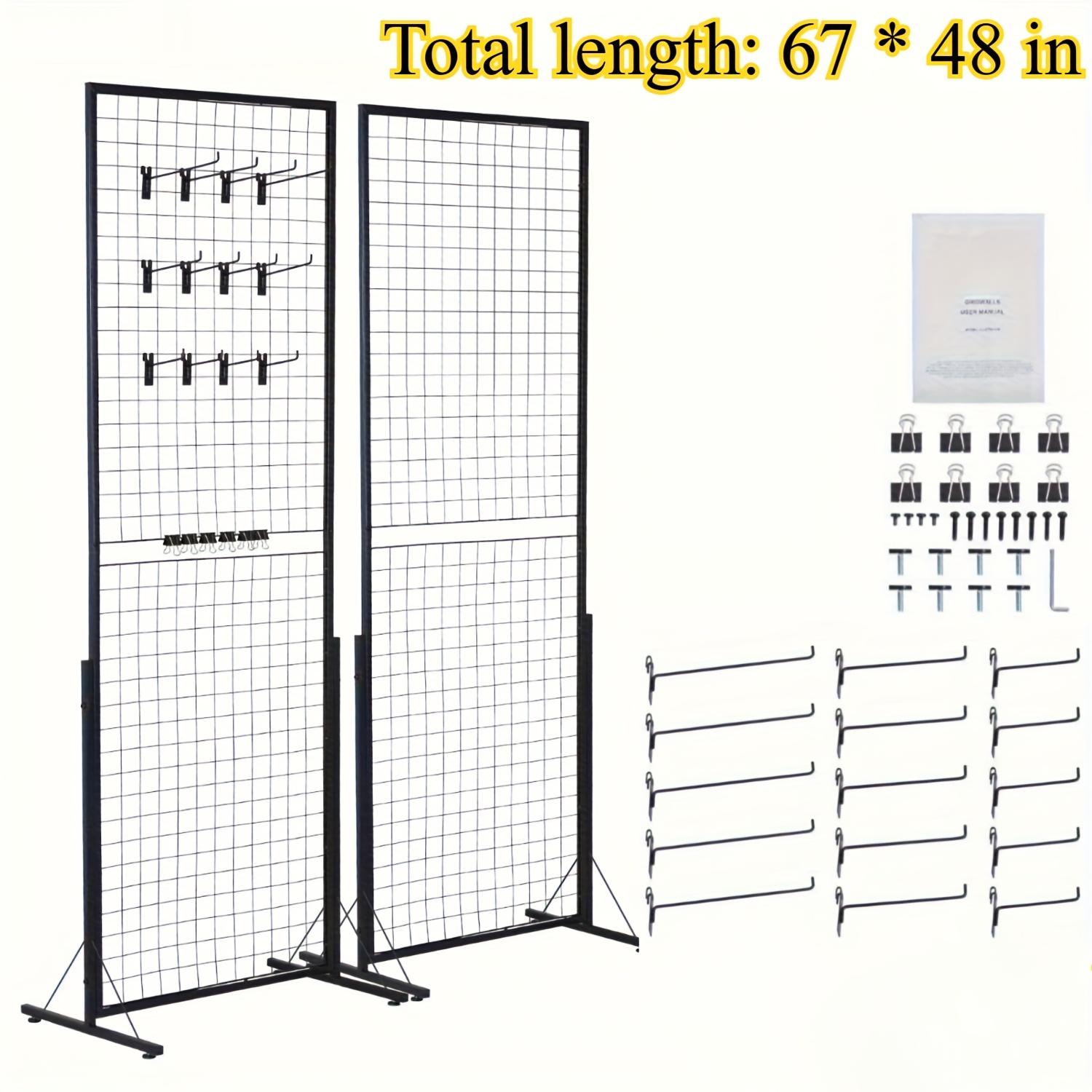 TEMU 2' X 5.6' Grid Wall Panels Tower, 2 Packs Wire Display Racks With Floorstanding, Double Side Panels For Art Craft Shows, Retail Display With Extra Clips And Hooks