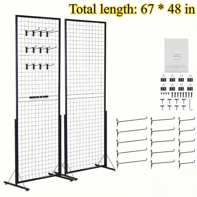 TEMU 2' X 5.6' Grid Wall Panels Tower, 2 Packs Wire Display Racks With Floorstanding, Double Side Panels For Art Craft Shows, Retail Display With Extra Clips And Hooks
