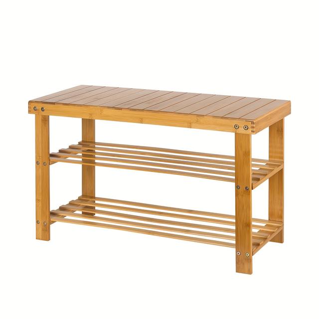 TEMU Banc à Chaussures Multifonction en Bambou, Rangement à Chaussures avec Siège, Organisateur d'Entrée de Place, Meuble à Chaussures pour Salon, Banc d'Entrée, Adapté pour Salon, Couloir, Chambre