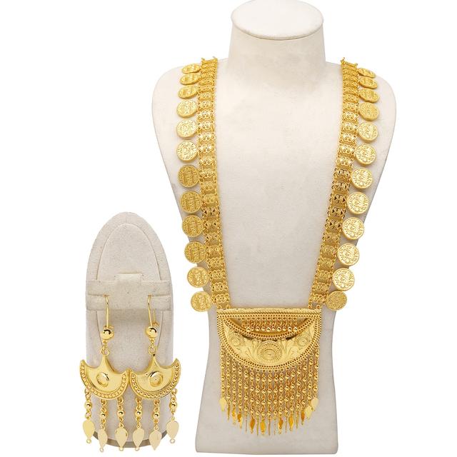TEMU Vintage Bohemian Set With Coin Necklace & Tassel Earrings - Alloy For Weddings, Parties, Daily Wear - Costume Jewelry
