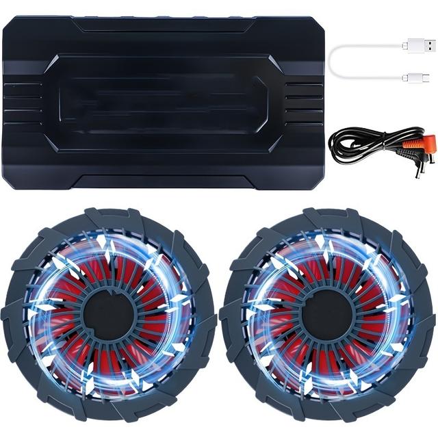 TEMU 2025モデル 高出力ファンバッテリーセット、12V出力、20000mAh、ストームファン、5段階風量調整、ベスト用ファン付き、90mm衣類穴対応、防熱機能