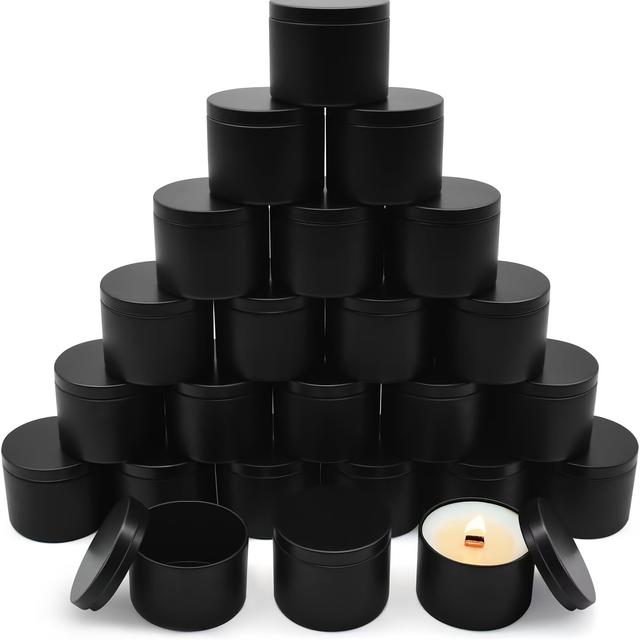 TEMU 24 Stück Premium Matte Schwarze Kerzenherstellungsbehälter, 4/8oz Kerzengläser mit Deckeln, Großvolumige Leere Kerzenbehälter für Kleine Unternehmen