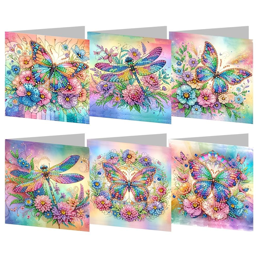 TEMU A Set Of 6 Diamond Painting Greeting Cards With Envelopes, Featuring 5d Dragonfly, , And Flower Designs, Crystal Art, Suitable For Christmas, Birthdays, Thanksgiving, And Other Celebrations