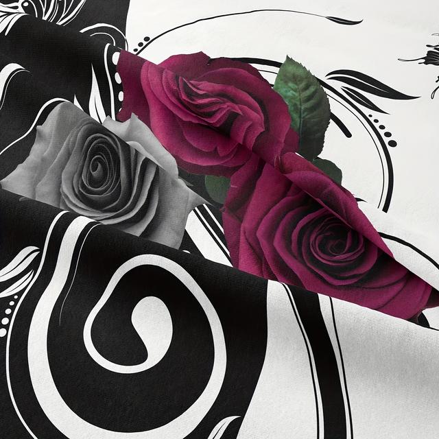 TEMU 2/3pcs Black And White Rose Pattern Bedding Set, Ultra Soft Bedding Set