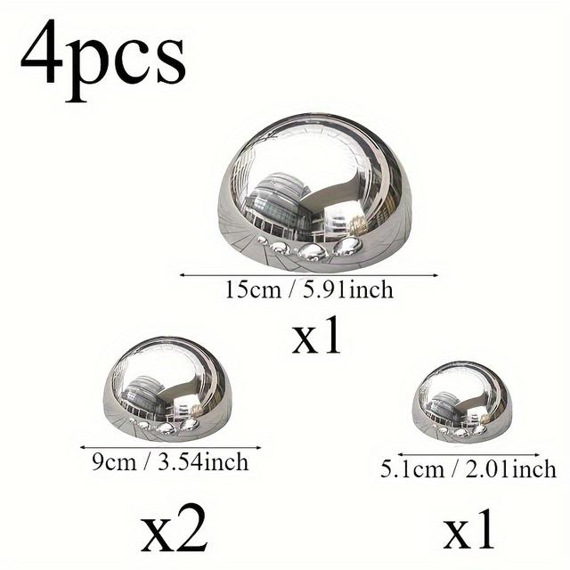 TEMU Set mit 4 Gartenreflektoren aus Edelstahl, dekorative Outdoor-Kugeln, schwimmende Pool-Kugeln, polierte Spiegel-Hohlkugeln, halbkugelförmige Gartenspiegel