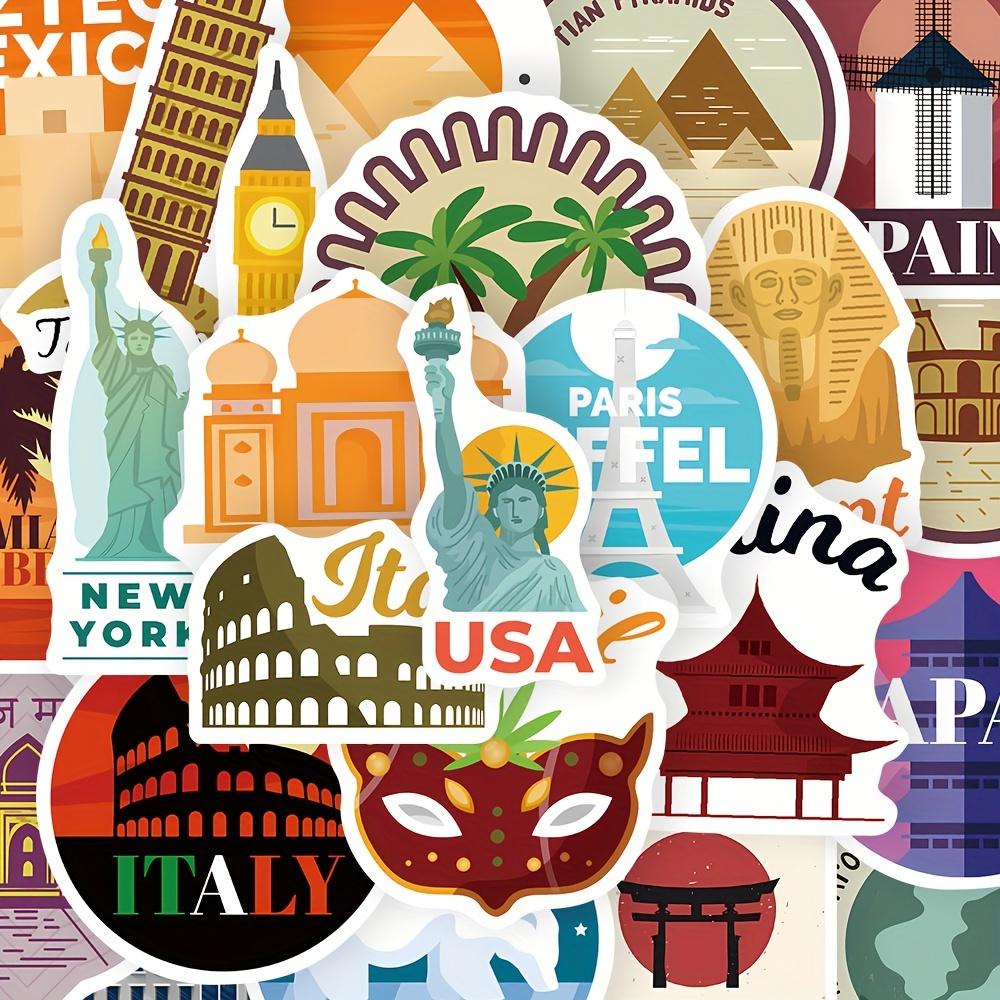 TEMU 50pcs World City Buildings Stickers Travel City Waterproof Phone Case Hand Account Material Luggage Laptop Stickers