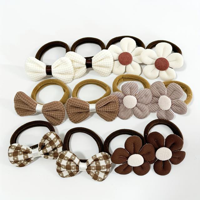 TEMU Cute Fabric Flower Hair Ties, Elastic Ponytail Holders With Printed Bows, Nylon Hair Simple Autumn And Winter Hair Accessories