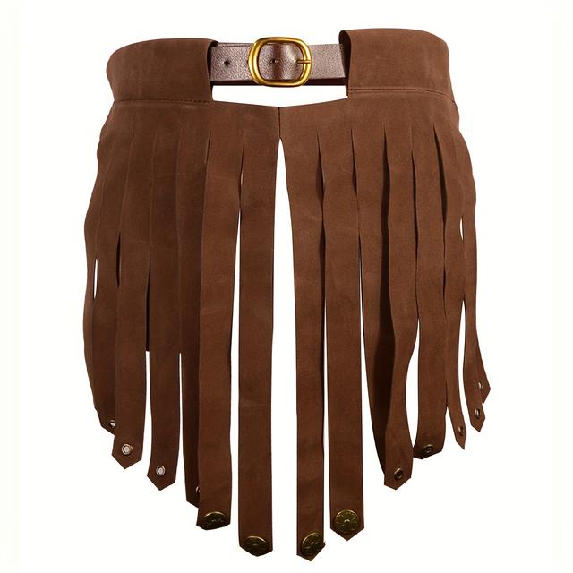 TEMU Falda negra de cuero sintético con borlas, accesorios y añadidos para disfraces vikingos medievales renacentistas, añadidos vintage para disfraces LARP