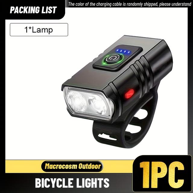 TEMU 1pc Bright Led Bicycle Head Light, Portable Usb Rechargeable Searchlight, Abs Material Lighting Torch, Handlebar Bracket, For Road, Cycling Enthusiasts, Emergency