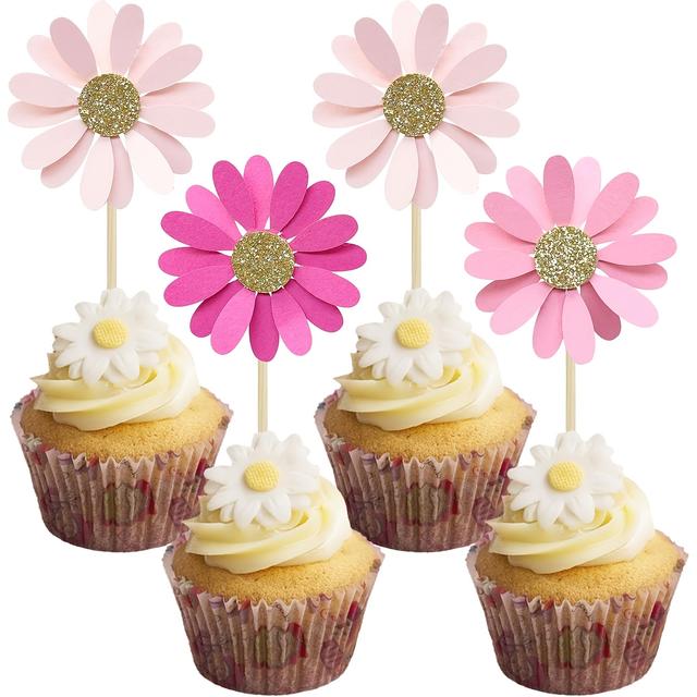 TEMU 24 szt. Dekoracje do Babeczek z Stokrotkami, Dekoracje na , Dekoracje na Babeczki z Chryzantemami, Dekoracje na z Stokrotkami na Urodziny i Wesele