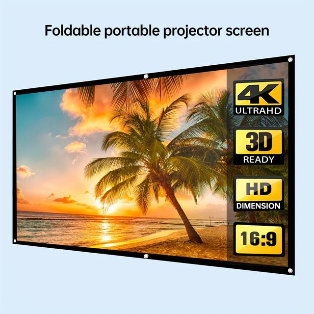 TEMU 4k 100-inch 3d Projector Screen Suitable For Home Theater Outdoor Indoor Projector Screen, Portable Foldable Projection 4k Screen