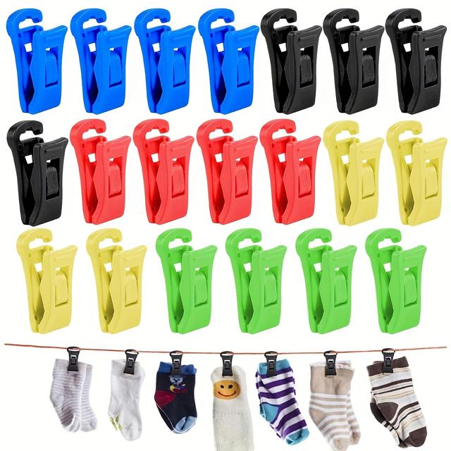 TEMU Packung mit 20 Sockenklammern für Waschmaschine und Trockner, Bunte Sockenklammern für Waschmaschine, Rutschfeste Sockenklammern mit Haken, Sockenhalter für Waschmaschine, Wäscheklammern