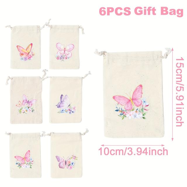 TEMU 6-pack Linen Drawstring Gift Bags, 10x15cm, , Multipurpose Party Favor Pouches For Baby Shower, Birthday, And Themed Celebrations, Christmas, Halloween