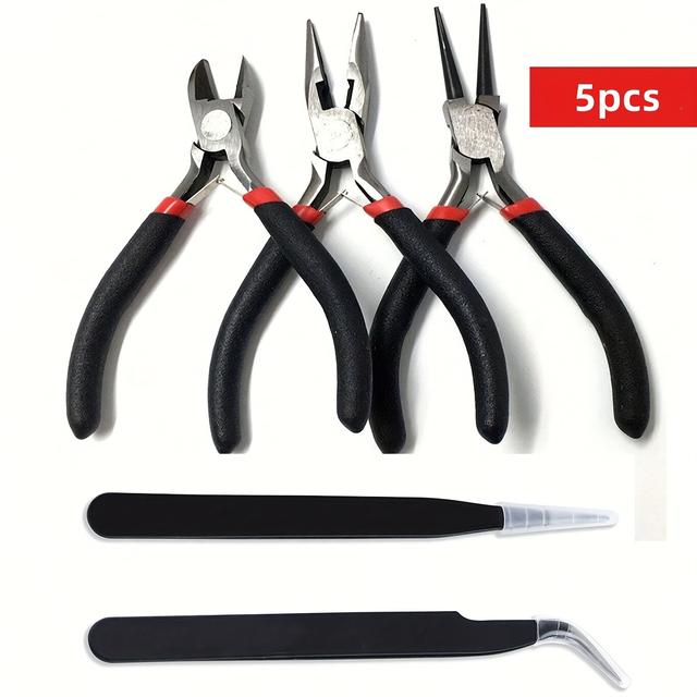 TEMU 5pcs/3pcs Diy Manual Operation Tools With 3 Effects Of Black Pliers And 2 Effects Of Black Tweezers, Used To Make And Accessories And Accessories