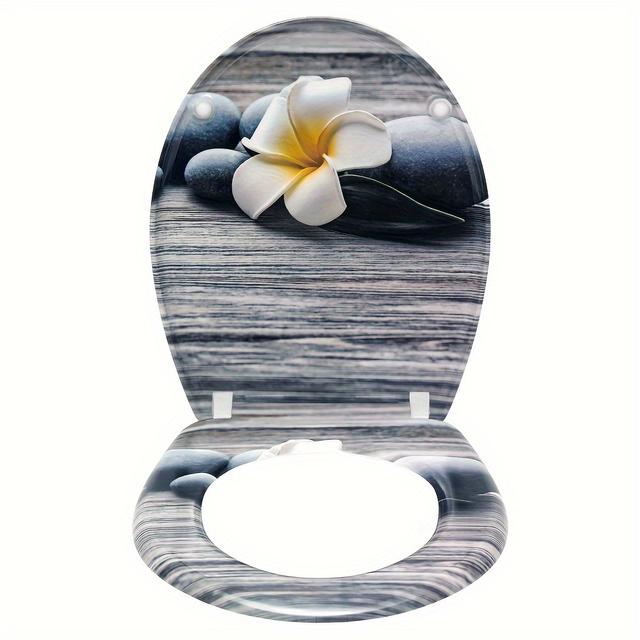 TEMU 1pc Siège de Toilette Premium avec Fermeture Douce - Durable, Couvercle Stable, Design Ovale Aseptique, Motif de Blanc