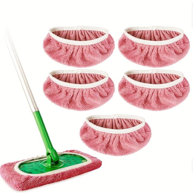 TEMU Zestaw 5 różowych nakładek z mikrofibry do mopa, które można prać i używać wielokrotnie, odpowiednie do czyszczenia na sucho i na mokro z pomocą mopa do podłóg.