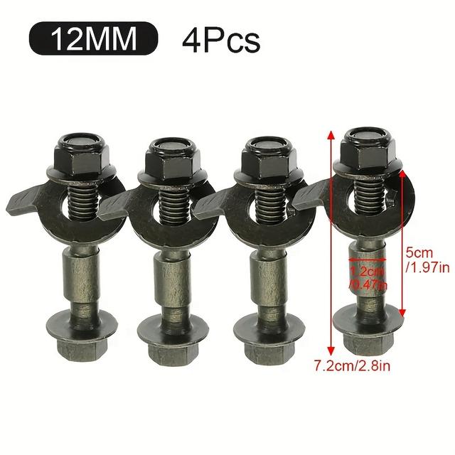 TEMU 4pcs/set 12mm Wheel Alignment Camber Bolt 10.9 Level Screw Camber Bolt Car Wheel Alignment Arc Screw Screw Adjustment Repair Tools