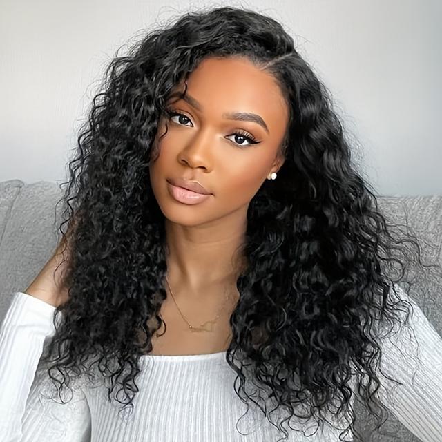 TEMU 16 Inch Transparent Frontal Lace Wig With 13x4 Water Wave Style, Made From Human Hair, Pre-plucked With Baby Hair And , Glueless And In For Women