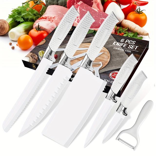 TEMU 6pcs Kitchen Knife Set, High Carbon Stainless Steel Sharp Kitchen Knives, Durability, Rust-proof And Easy To Clean, Beautifully Packaged In A Gift Box, Suitable As A Holiday Gift, Home Gift