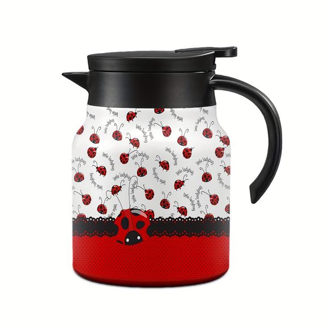 TEMU 1 ks Nerezová konvička na čaj a kávu s berušky a květin - Nepropustná, 33 oz/1000 ml, Elegantní leštěný kovový domácnost, kancelář, sváteční dárky (Vánoce, Valentýn, Velikonoce)