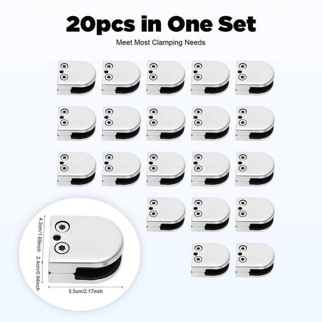 TEMU 20pcs Glass Clamps, 304 Stainless Holder, Glass Clamp Bracket With A Wide Clamping Range (8-10mm) For Fixing The Swimming Pool Glass Fence