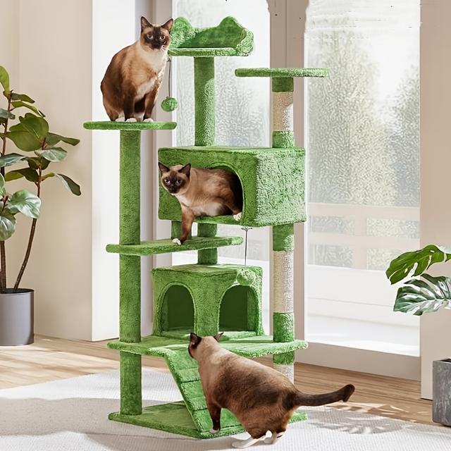TEMU Multi-level Cat Tree | Cute Tall Tower With Scratching Posts And Dangling Balls For Indoor Cats, Cardboard Cat Play House And Climbing Frame