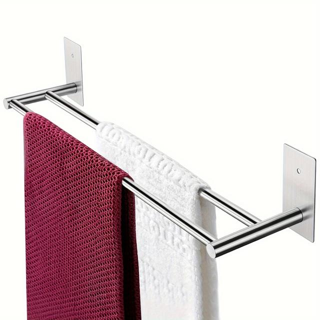 TEMU Stainless Steel Double Towel Bar Rack, Wall Mounted Dual Rod Towel Holder For Bathroom, Shower Room Accessory, 1-pack