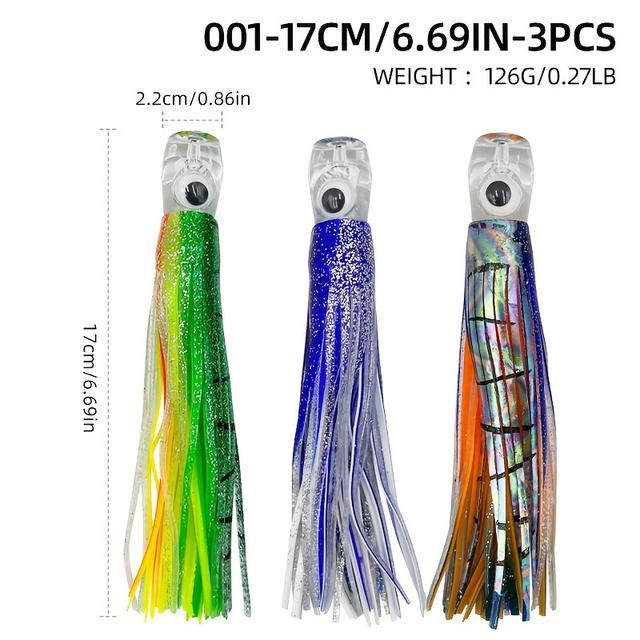 TEMU 3pcs Soft Fishing Lures, Rubber Trolling Skirts With Lead, For , Tuna, Dolphin, , And Shark - Deep Sea Fishing Bait, With Bag Pack For Valentine's, Thanksgiving, Christmas, New Year, Father's Day