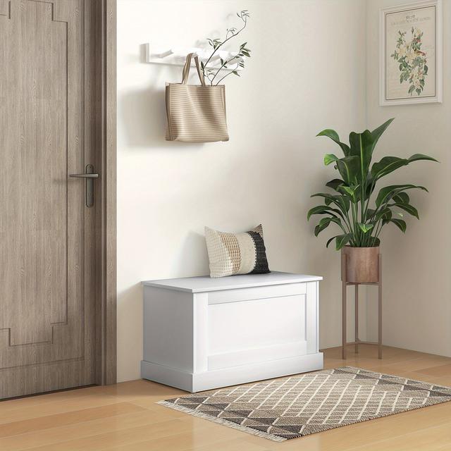 TEMU Homcom Storage Chest, Storage Trunk With Safety , Wooden Box For Living Room, Entryway, 31. 5' X 15. 7' X 17. 7', Grain