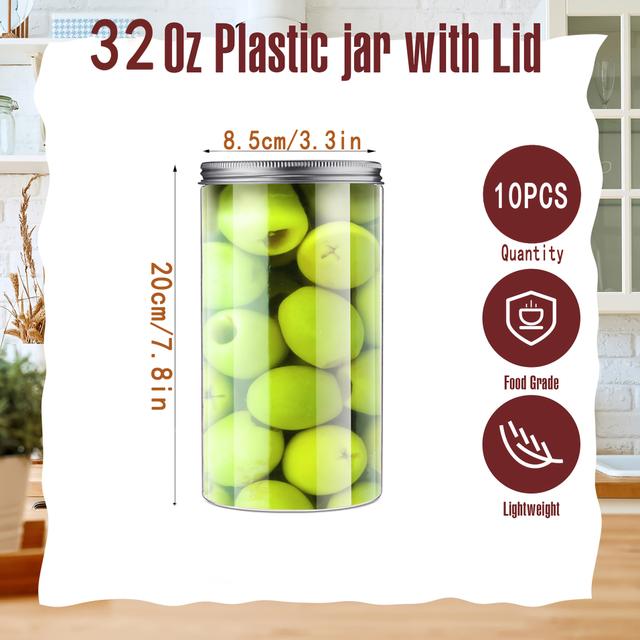 TEMU 32oz Refillable Jar With Silvery Smooth Lid, Rose Golden Threaded Lid, Golden Pet Transparent Jar, Suitable For Home And Kitchen Food Accessories Pantry Organization And Storage, 10pcs Set