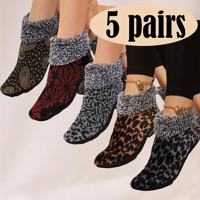TEMU 5 Pairs Of Women's Winter Socks, Slipper Socks For Women House Shoes Local Warehouse, Slippers For Women Local Warehouse, Thickened Velvet To