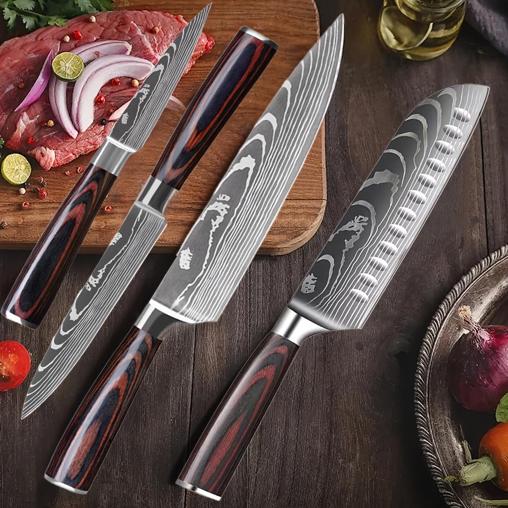 TEMU 4pcs Kitchen Knife Set, Kitchen Knife With High Carbon Stainless Steel Blade Japanese Knife, Chef Knife With Ergonomic Pakkawood Handle