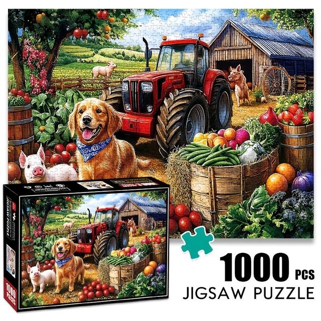 TEMU 1000pcs Farm Pig And Dog Paper - Large, Vibrant Diy Decoration Puzzle Toy For - Interactive Family Game With Country Scene, Ideal Holiday Gift, Family Activity Game|country Theme Puzzle|