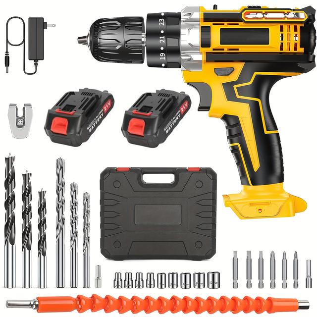 TEMU コードレスの強力な電動ドライバーセット、コンパクト変速電気ドリル、21V充電式バッテリー2個付き、手持ち型インパクトドリル、家庭用DIYや車のメンテナンスに最適、父への素晴らしいギフト