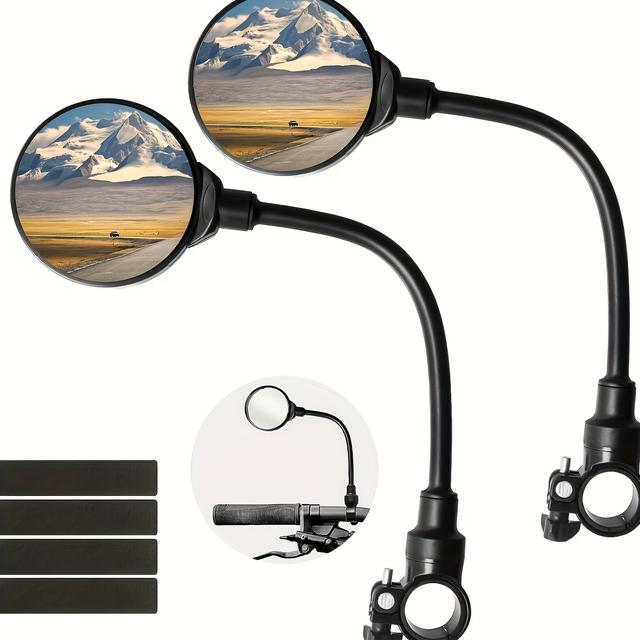TEMU 2-pack Bike Mirrors With Convex Glass Lens, 360-degree Adjustable Rotatable, Universal Fit For Bicycle Handlebars, Rectangle Safety Rearview Accessories For Cycling Awareness