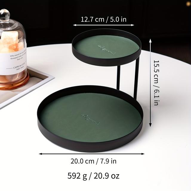 TEMU Skandinavischer Stil Doppelschicht-Rundtablett - 12,7" Durchmesser Mehrfach-Organizer für Schmuck, Kosmetik & Party, Montagefrei, 3 Farben (Grün//Weiß), Praktische Ablagereihe