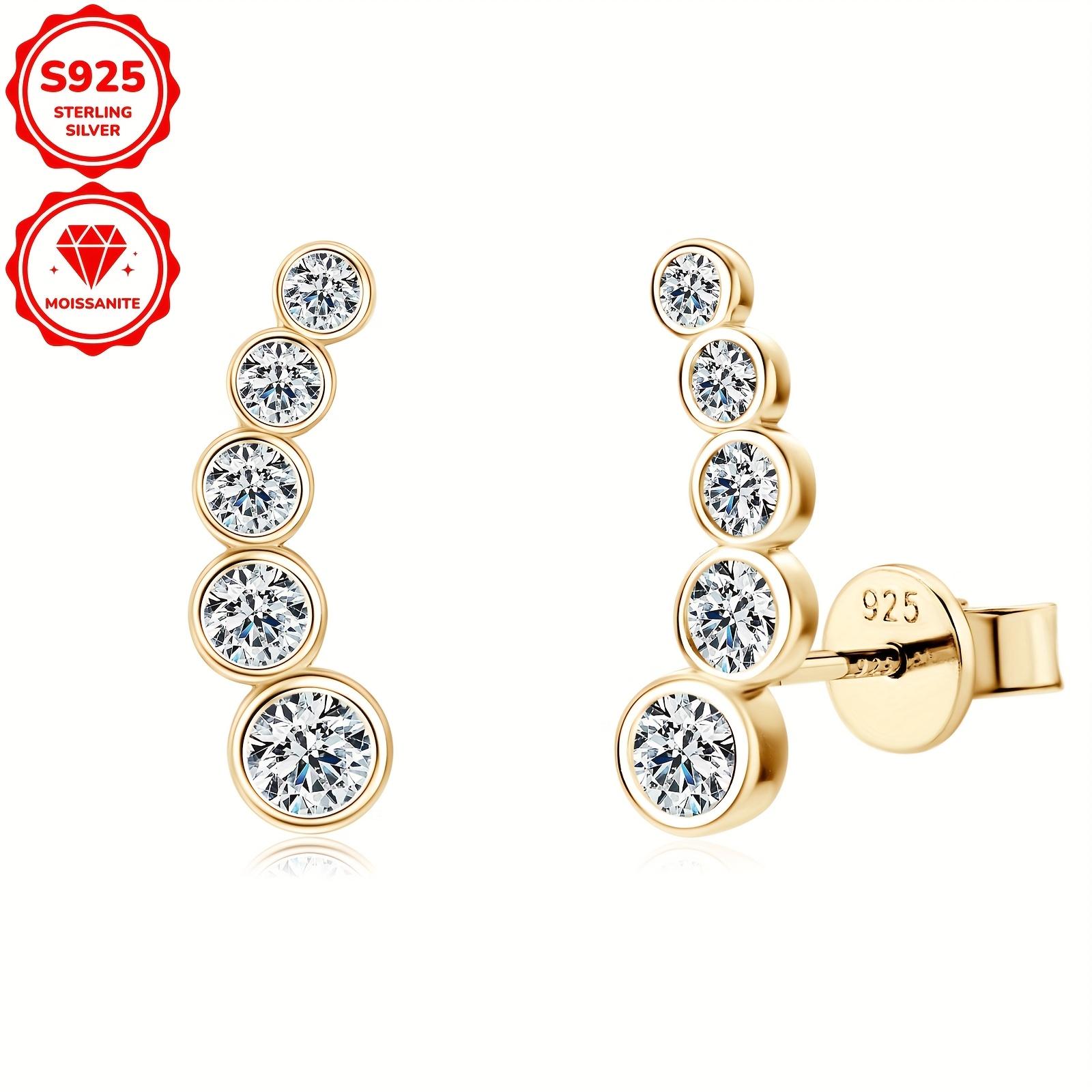 TEMU Elegant 925 Sterling Silver Moissanite Stud Earrings For Women 925 Silver Climber Earrings Earrings, Perfect Gift For Anniversary Or Birthday
