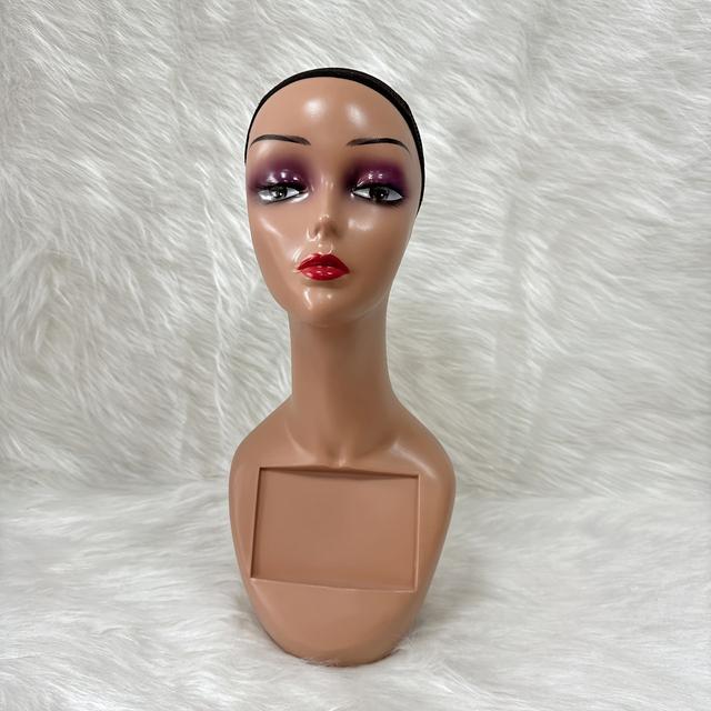 TEMU 1pc Model Head Light Brown With Framed Female Mannequin Head Wig, Makeup, Glasses Hat And Beauty Accessories Show The Perfect Display