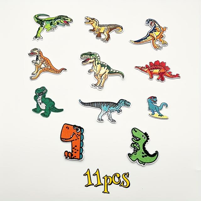 TEMU 11-teiliger Dinosaurier-Bügelflicken-Set aus Polyester – Cartoon-Tiere zum Aufbügeln oder Nähen