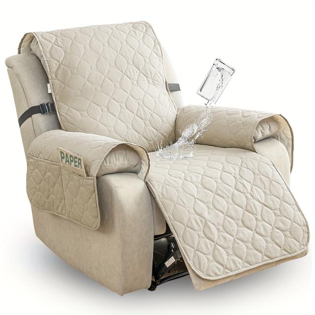 TEMU 1pc 100% Waterproof Recliner Chair Cover, Recliner Chair Covers For Reclining Chair, Non-slip Fabric Recliner Couch Cover For Living Room, For Pets Protector, Washable (23" 28"recliner Chair)