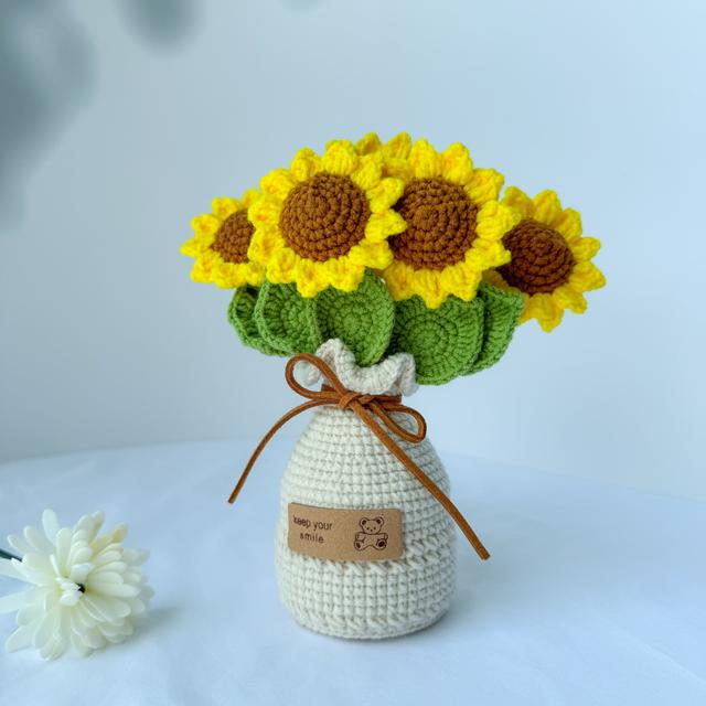 TEMU High-quality Handcrafted Crochet Sunflower Decor In Vase, With A "keep " Tag