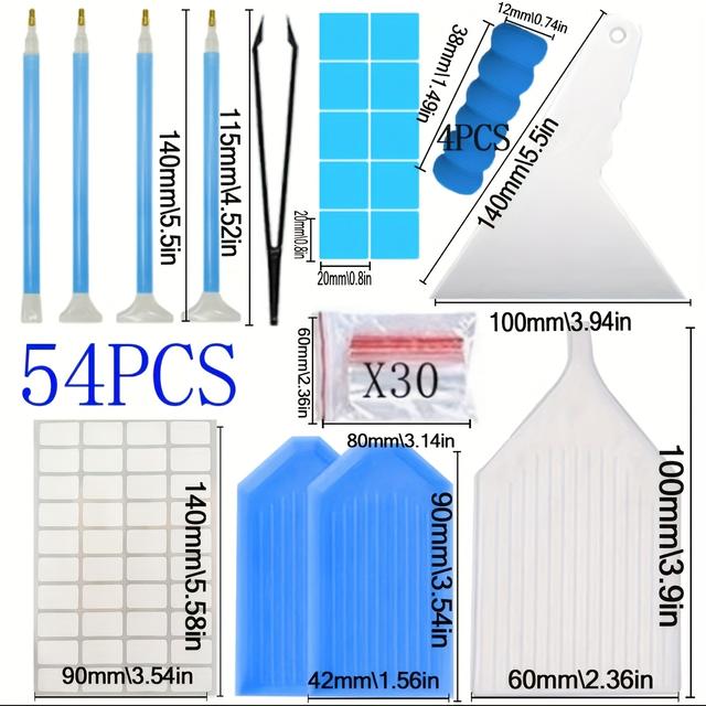 TEMU Kit de pintura de diamantes básico azul. bandeja azul, soporte para bolígrafo azul, bolígrafo de puntos azul, paquete , accesorios básicos para entusiastas de manualidades.