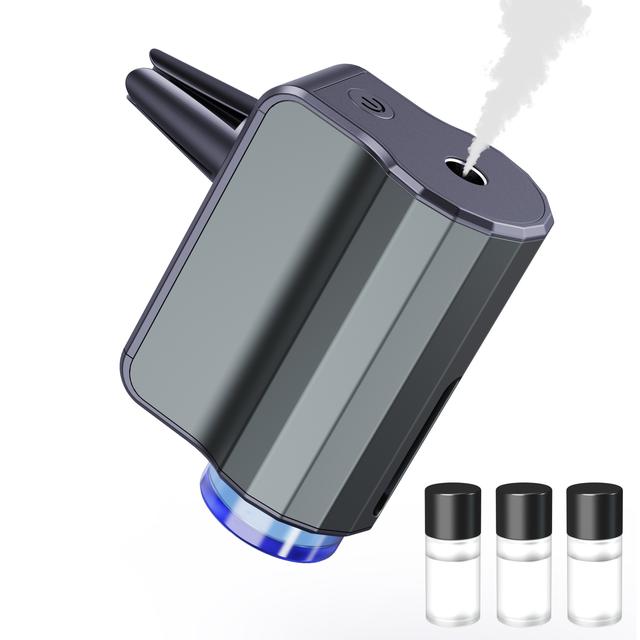 TEMU Smart Car Air Freshener With 3 Scent Levels, Essential Oil Fragrance Air Freshener For Vehicle, Portable Waterless Diffuser With Adjustable Mist Mode, Aromatherapy With 3*10ml Natural Perfumes
