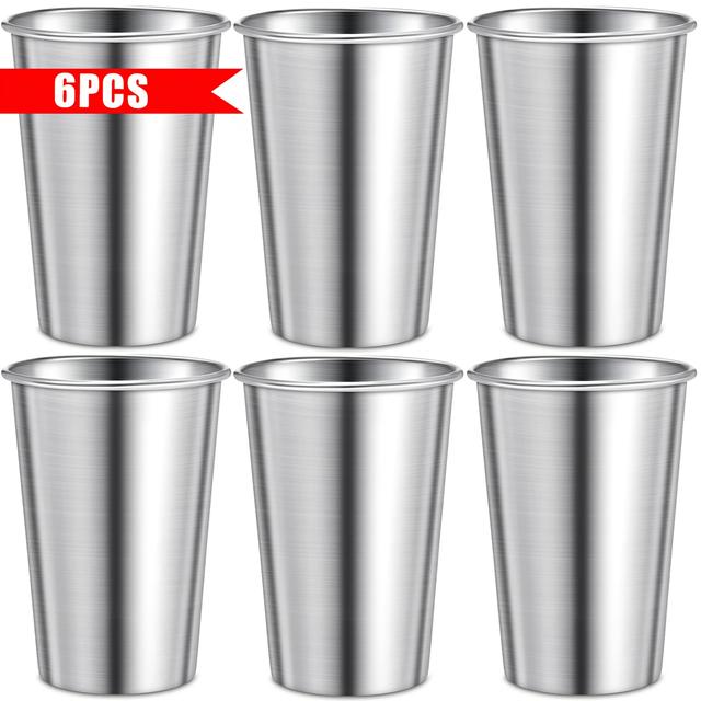 TEMU 3/6 st 16 oz Metallpintglas, 304 Rostfritt Stål Tumblers, Splittersäkra Drickglas, Stapelbara Hållbara Glas för Bar/Hem/Restaurang/Utomhus/Picknick, Diskmaskinsäkra, Oktoberfest Essentials