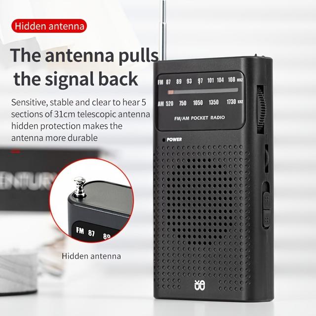 TEMU Portable Radio Am Fm, 2aa Batteries, With Large Volume Speaker And Headphone Jack, Suitable For Indoor And Outdoor Pocket Radio