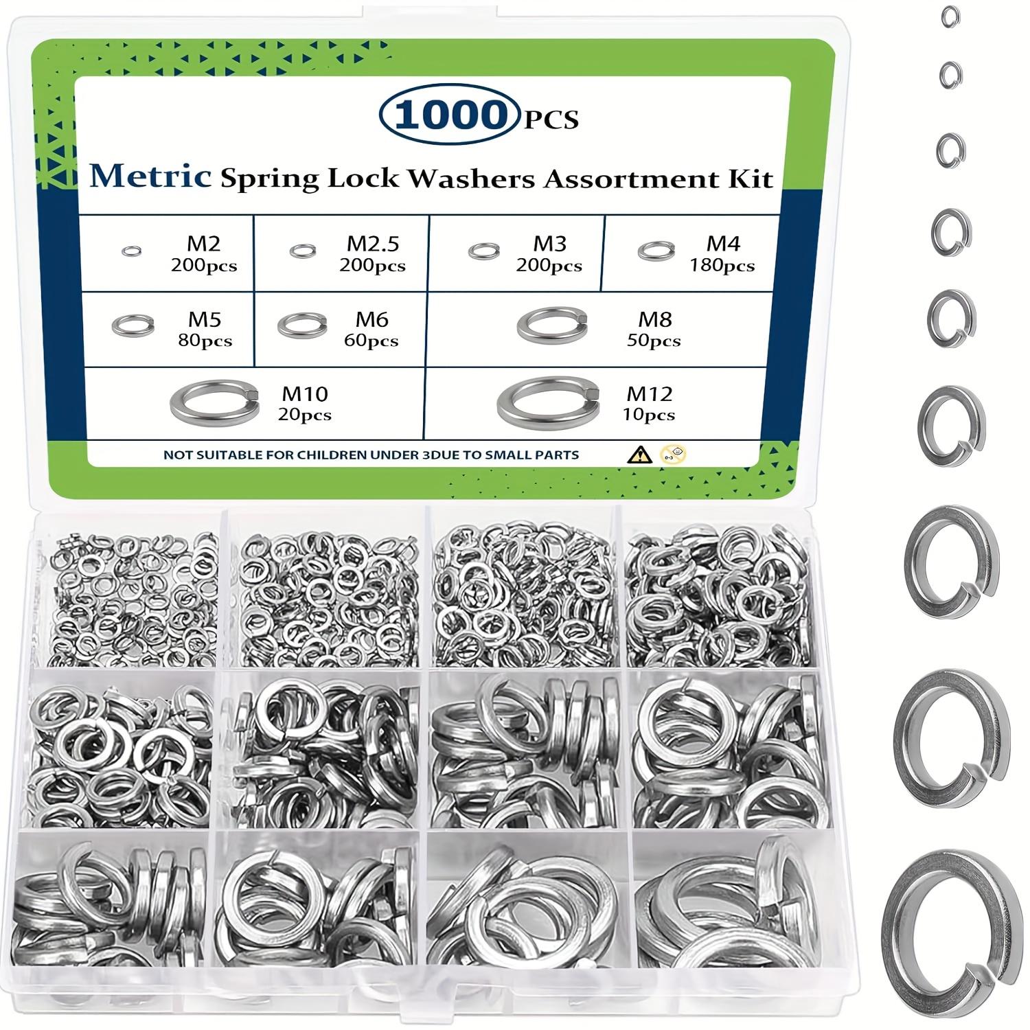 TEMU Assortment Kit Of 1000 Spring Lock Washers, Including Sizes M2, M2.5, M3, M4, M5, M6, M8, M10, And M12, Designed For Screws And Bolts