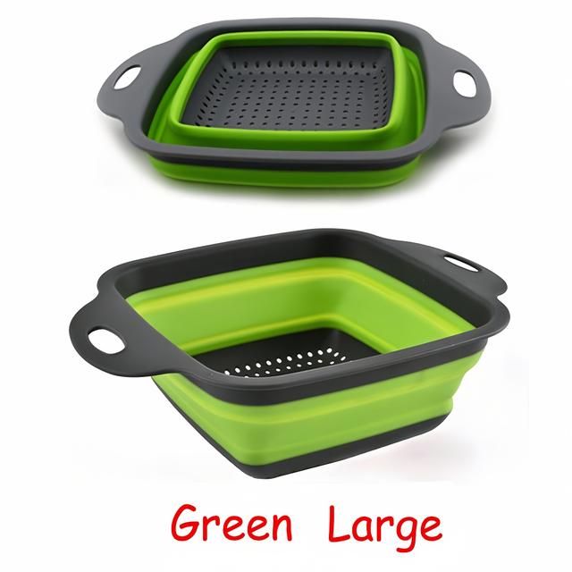 TEMU Foldable Green Kitchen Colander - Durable Pp, Space-saving Design, Ideal For Washing Fruits & Vegetables, Outdoor Camping Ready, Easy To Clean & Store, Food-safe Plastic Basket With Handles