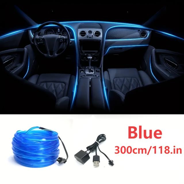 TEMU 118in Car Interior Accessories Atmosphere Lamp El Cold With Usb Diy Decorative Dash Board Console Auto Led Ambient Light For Halloween, Car, Bedroom, Living Room, Party