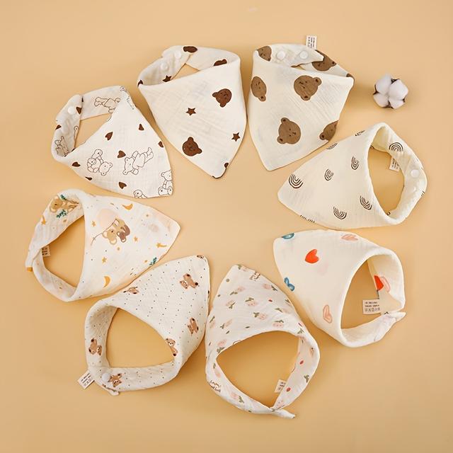 TEMU Set Of 4, Cute Animal Print Bibs For Infants And Toddlers, Soft And Skin-friendly Absorption, Lightweight Gauze Triangle Towels, Suitable For Home And , For Use During Meals, Bathing, And Travel