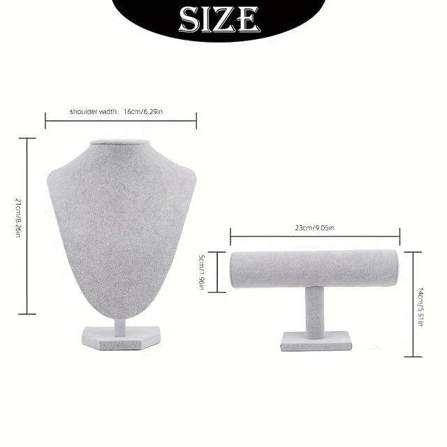 TEMU 회색 벨벳 주얼리 디스플레이 세트 팔찌 디스플레이 스탠드, 전면 모델, 소매 주얼리 보관 상자, 부티크 목걸이 디스플레이 스탠드, 주얼리 타워